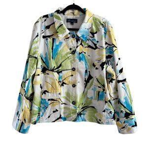 QVC Susan Graver Style Lined Jacket Floral Artsy Art To Wear‎ Women’s XL